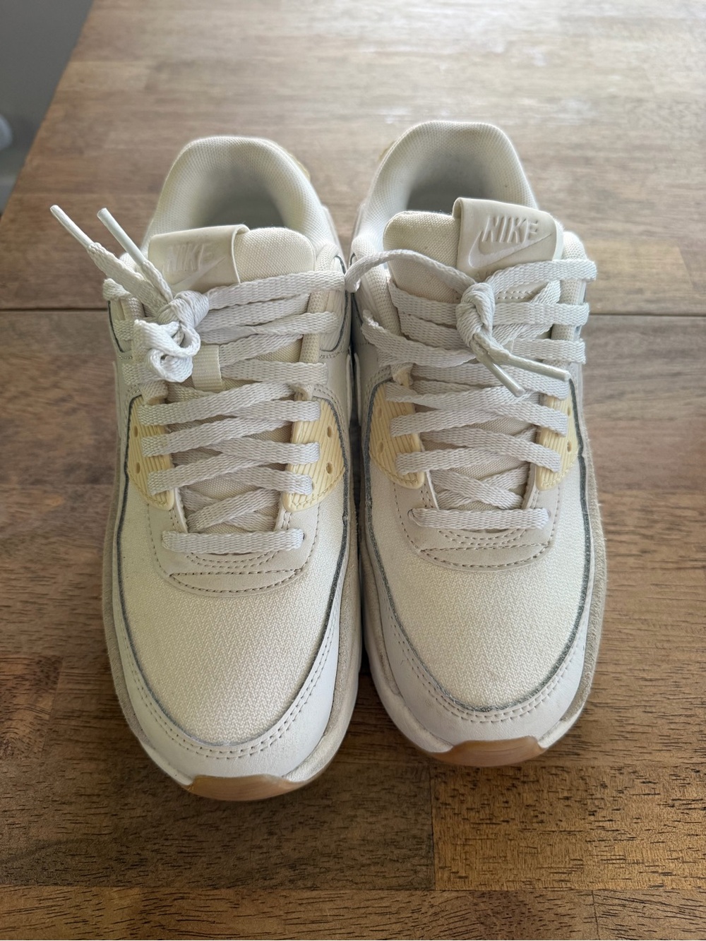 Nike Air Max 90 Women's Athletic Shoes in Cream, White and Light Gray Platform - Picture 2 of 6